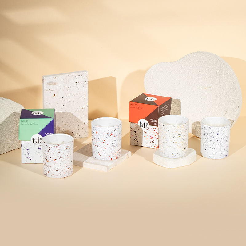 Classic round cup scented candle with marble design printing-Eco soy wax candle