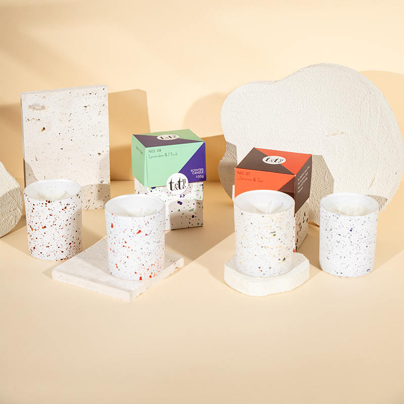 Classic round cup scented candle with marble design printing-Eco soy wax candle